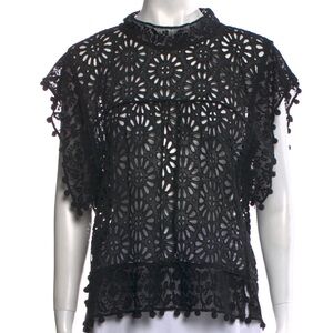 Isabel Marant Mock Neck Lace & Eyelet Top